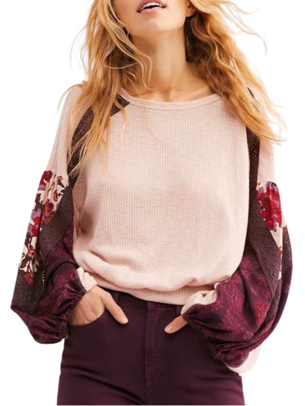 Free People Casual Clash thermal top rose size XS